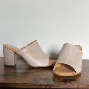 NEW Born Tan Nude Gray Leather Mule Sandal Heel